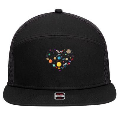 Planets As A Heart Solar System, Science, Space 7 Panel Mesh Trucker Snapback Hat