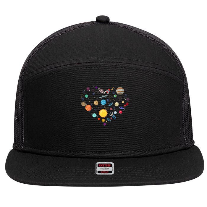 Planets As A Heart Solar System, Science, Space 7 Panel Mesh Trucker Snapback Hat