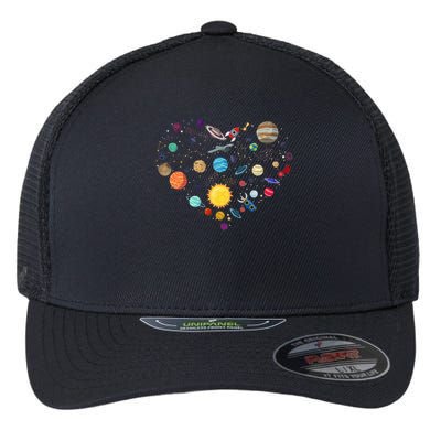 Planets As A Heart Solar System, Science, Space Flexfit Unipanel Trucker Cap