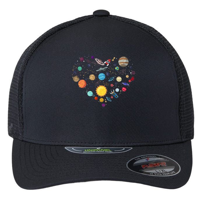 Planets As A Heart Solar System, Science, Space Flexfit Unipanel Trucker Cap