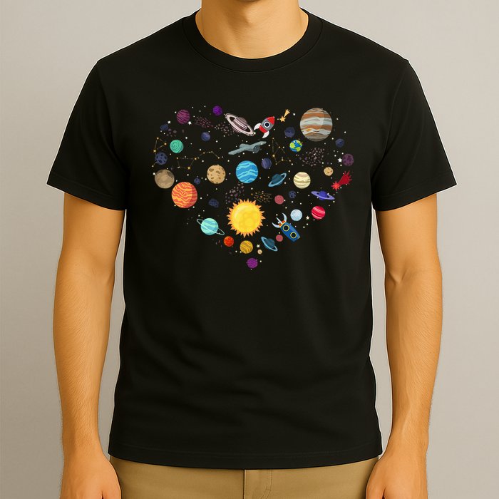 Planets As A Heart Solar System, Science, Space T-Shirt