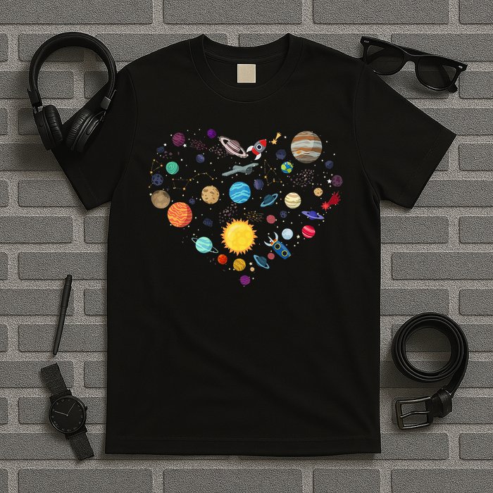 Planets As A Heart Solar System, Science, Space T-Shirt