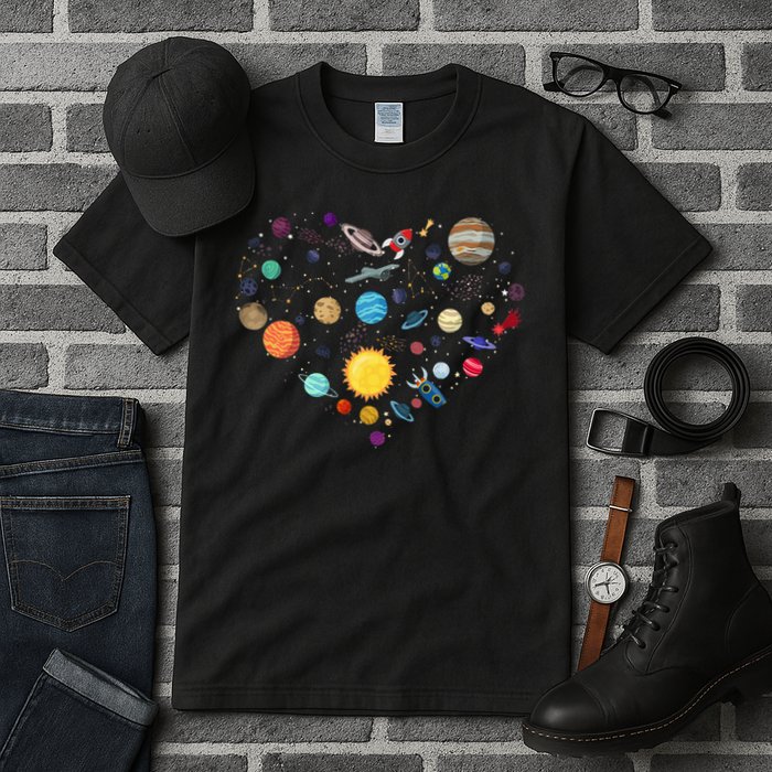Planets As A Heart Solar System, Science, Space Tall T-Shirt