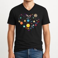 Planets As A Heart Solar System, Science, Space V-Neck T-Shirt