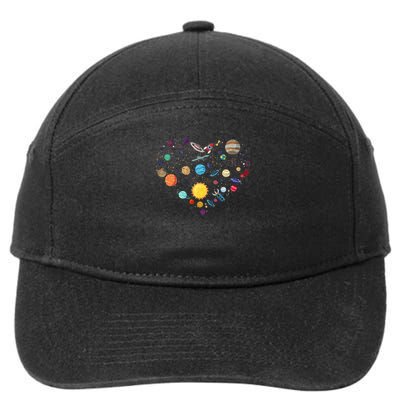Planets As A Heart Solar System, Science, Space 7-Panel Snapback Hat