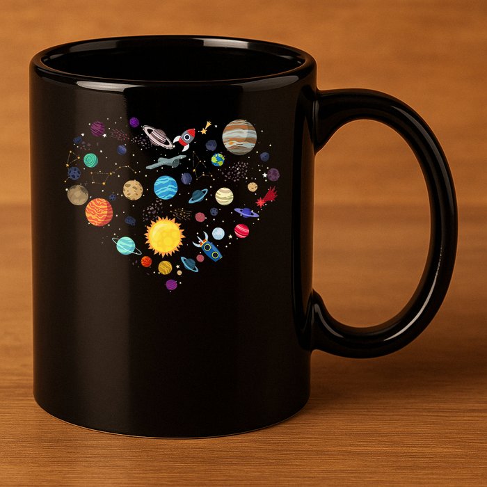 Planets As A Heart Solar System, Science, Space 11oz C Handle Ceramic Mug