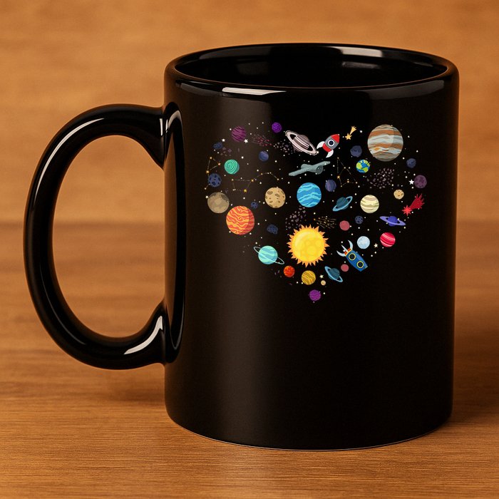 Planets As A Heart Solar System, Science, Space 11oz C Handle Ceramic Mug