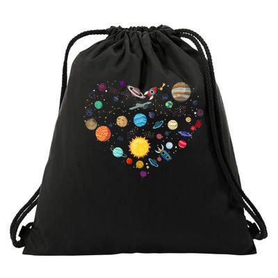 Planets As A Heart Solar System, Science, Space Drawstring Bag