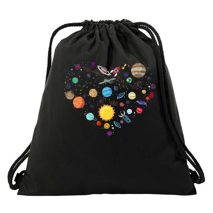 Planets As A Heart Solar System, Science, Space Drawstring Bag