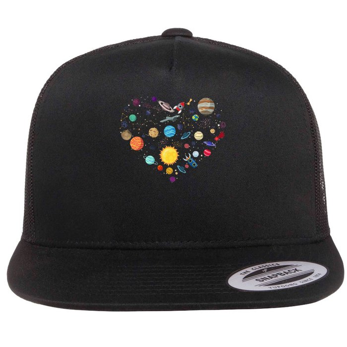 Planets As A Heart Solar System, Science, Space Flat Bill Trucker Hat