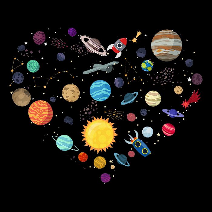 Planets As A Heart Solar System, Science, Space Flat Bill Trucker Hat