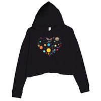 Planets As A Heart Solar System, Science, Space Crop Fleece Hoodie