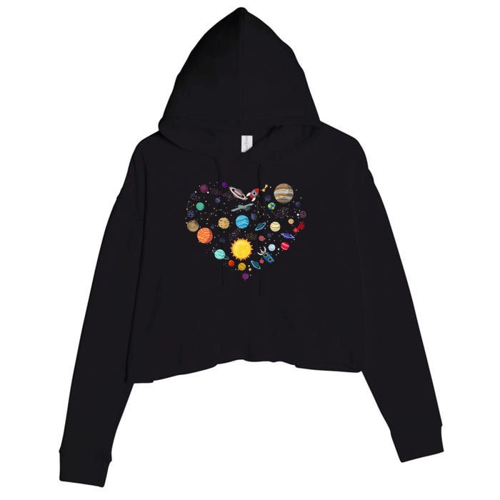 Planets As A Heart Solar System, Science, Space Crop Fleece Hoodie