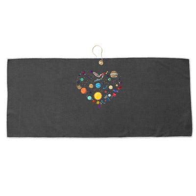 Planets As A Heart Solar System, Science, Space Large Microfiber Waffle Golf Towel