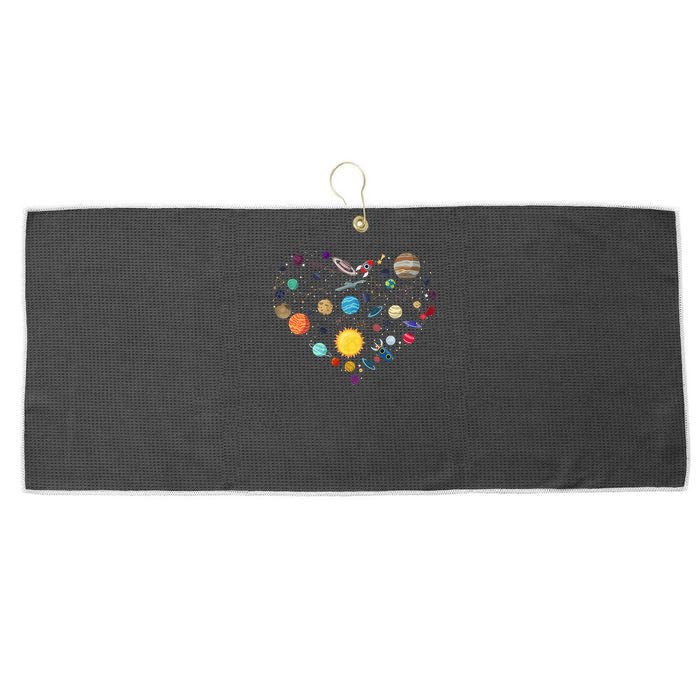 Planets As A Heart Solar System, Science, Space Large Microfiber Waffle Golf Towel