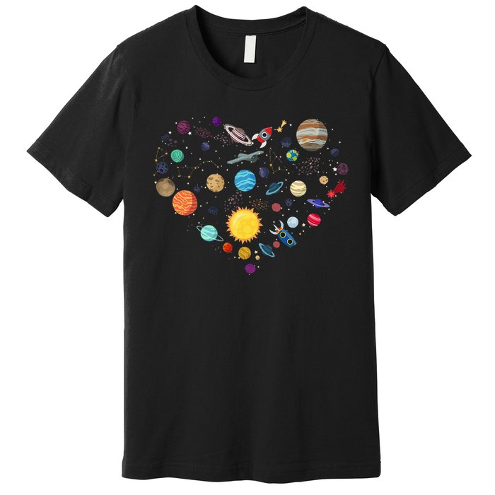Planets As A Heart Solar System, Science, Space Premium T-Shirt