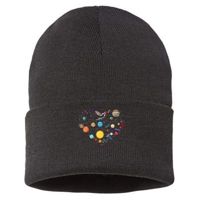 Planets As A Heart Solar System, Science, Space Sustainable Knit Beanie