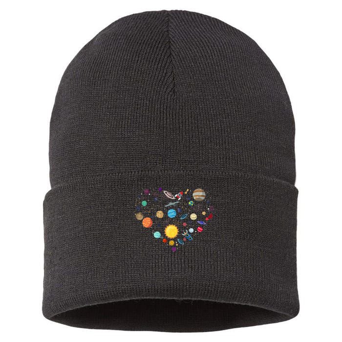 Planets As A Heart Solar System, Science, Space Sustainable Knit Beanie