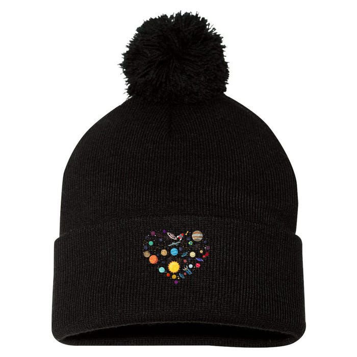Planets As A Heart Solar System, Science, Space Pom Pom 12in Knit Beanie
