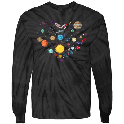 Planets As A Heart Solar System, Science, Space Tie-Dye Long Sleeve Shirt