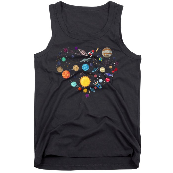 Planets As A Heart Solar System, Science, Space Tank Top