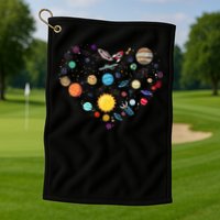 Planets As A Heart Solar System, Science, Space Golf Towel
