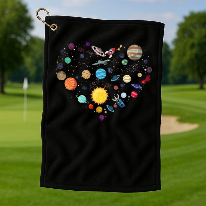 Planets As A Heart Solar System, Science, Space Golf Towel