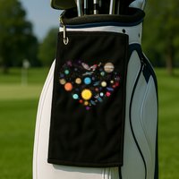Planets As A Heart Solar System, Science, Space Golf Towel