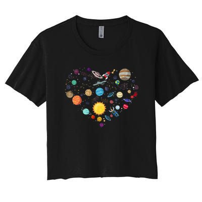 Planets As A Heart Solar System, Science, Space Crop Top