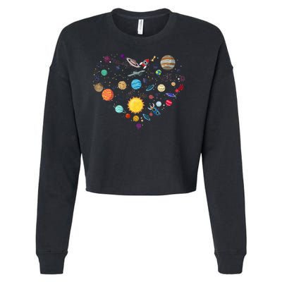 Planets As A Heart Solar System, Science, Space Cropped Pullover Crew