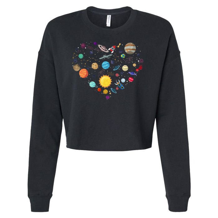 Planets As A Heart Solar System, Science, Space Cropped Pullover Crew