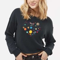 Planets As A Heart Solar System, Science, Space Cropped Pullover Crew