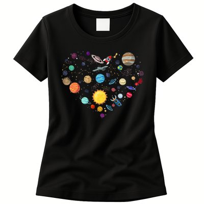 Planets As A Heart Solar System, Science, Space Womens T-Shirt