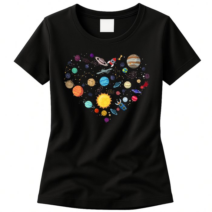 Planets As A Heart Solar System, Science, Space Womens T-Shirt