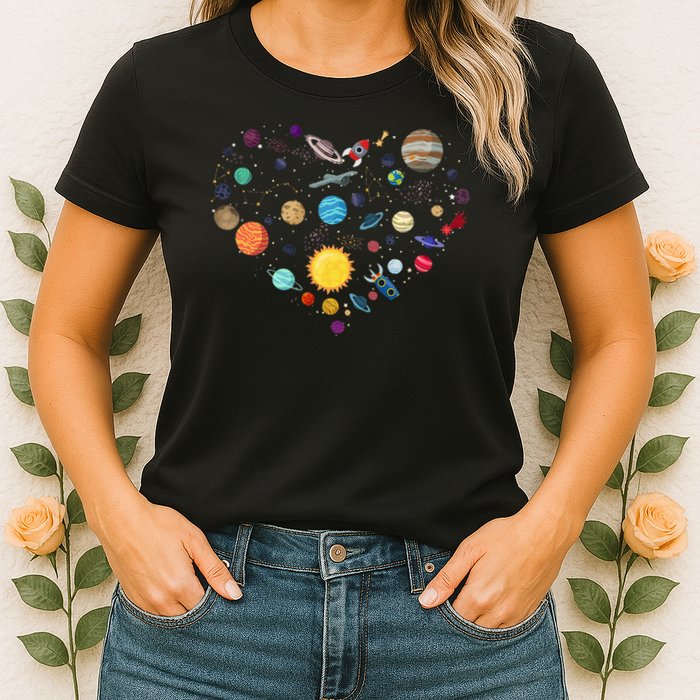 Planets As A Heart Solar System, Science, Space Womens T-Shirt
