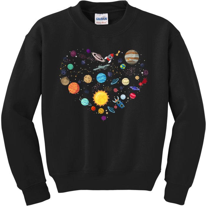 Planets As A Heart Solar System, Science, Space Kids Sweatshirt