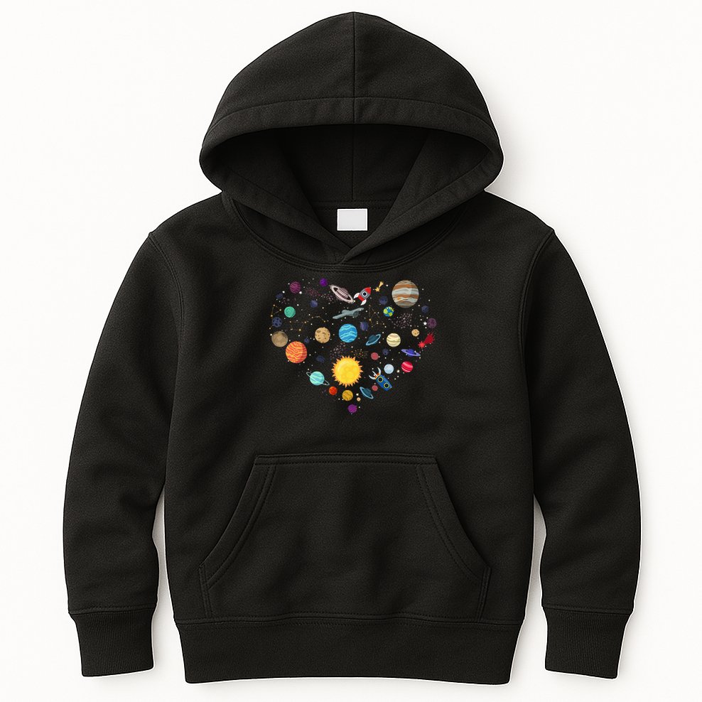 Planets As A Heart Solar System, Science, Space Kids Hoodie