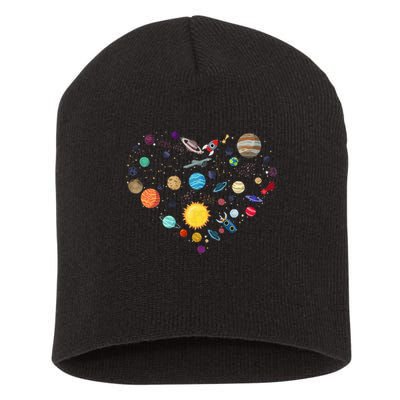 Planets As A Heart Solar System, Science, Space Short Acrylic Beanie