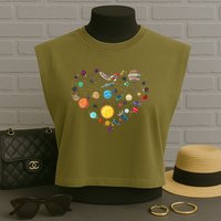 Planets As A Heart Solar System, Science, Space Garment-Dyed Women's Muscle Tee