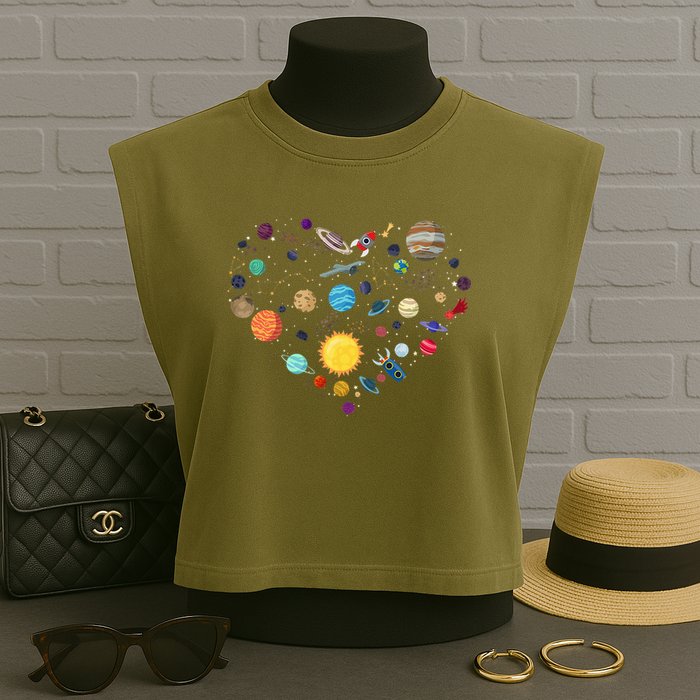 Planets As A Heart Solar System, Science, Space Garment-Dyed Women's Muscle Tee