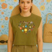 Planets As A Heart Solar System, Science, Space Garment-Dyed Women's Muscle Tee