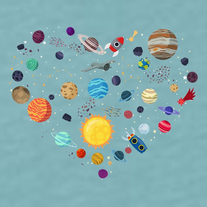 Planets As A Heart Solar System, Science, Space Sueded Cloud Jersey T-Shirt