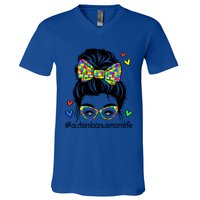 Puzzle Autism Awareness Bonus Mom Life Messy Bun Mothers Day Sweatshirt V-Neck T-Shirt