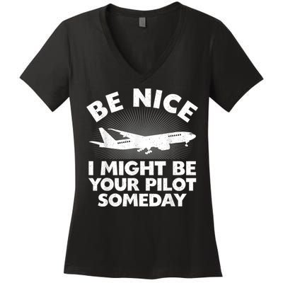 Pilot Aviation Airplane Pilot Women's V-Neck T-Shirt