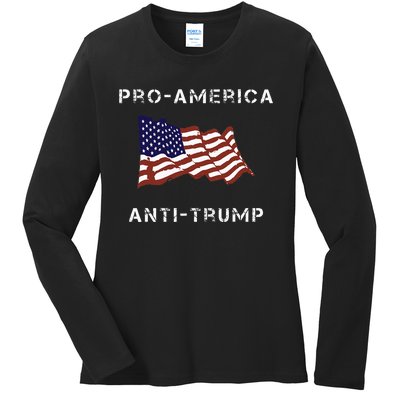 Proamerica Antitrump American Usa Flag Ladies Long Sleeve Shirt