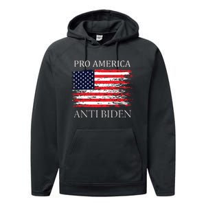 Pro America Anti Biden Flag Impeach Joe Biden Anti Biden Performance Fleece Hoodie