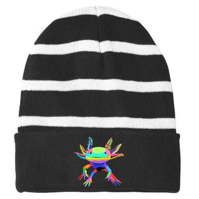 Pop Art Axolotl Striped Beanie with Solid Band