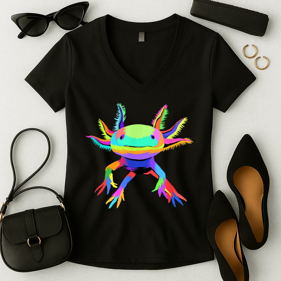Pop Art Axolotl Women's V-Neck T-Shirt