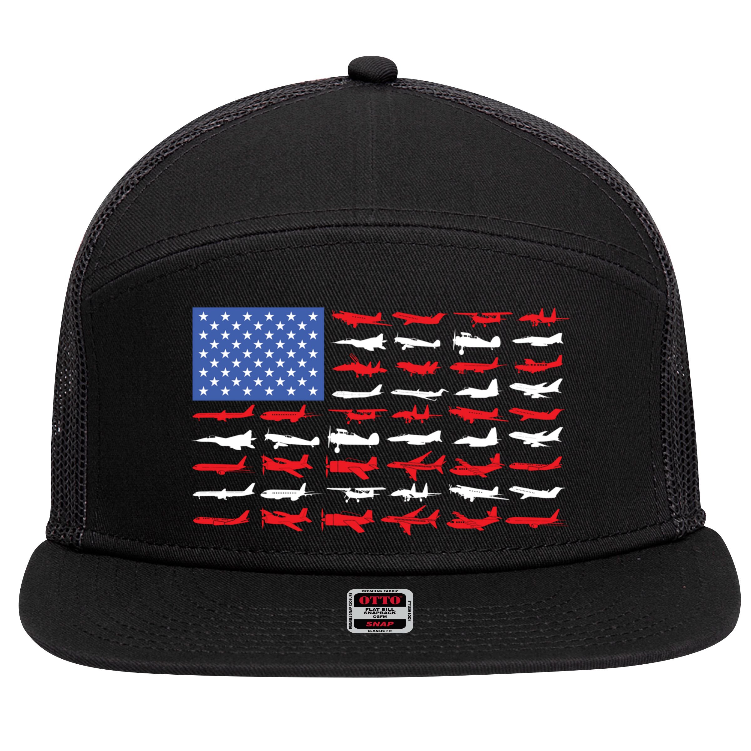 Pilot Airplane American Flag Plane Aviation Gift 7 Panel Mesh Trucker Snapback Hat