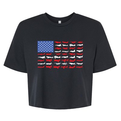 Pilot Airplane American Flag Plane Aviation Gift Bella+Canvas Jersey Crop Tee